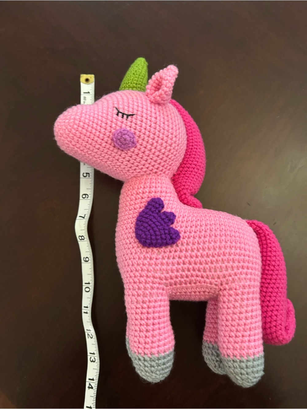 Handmade Amigurumi Crochet Pink Unicorn Stuffed Animal Doll